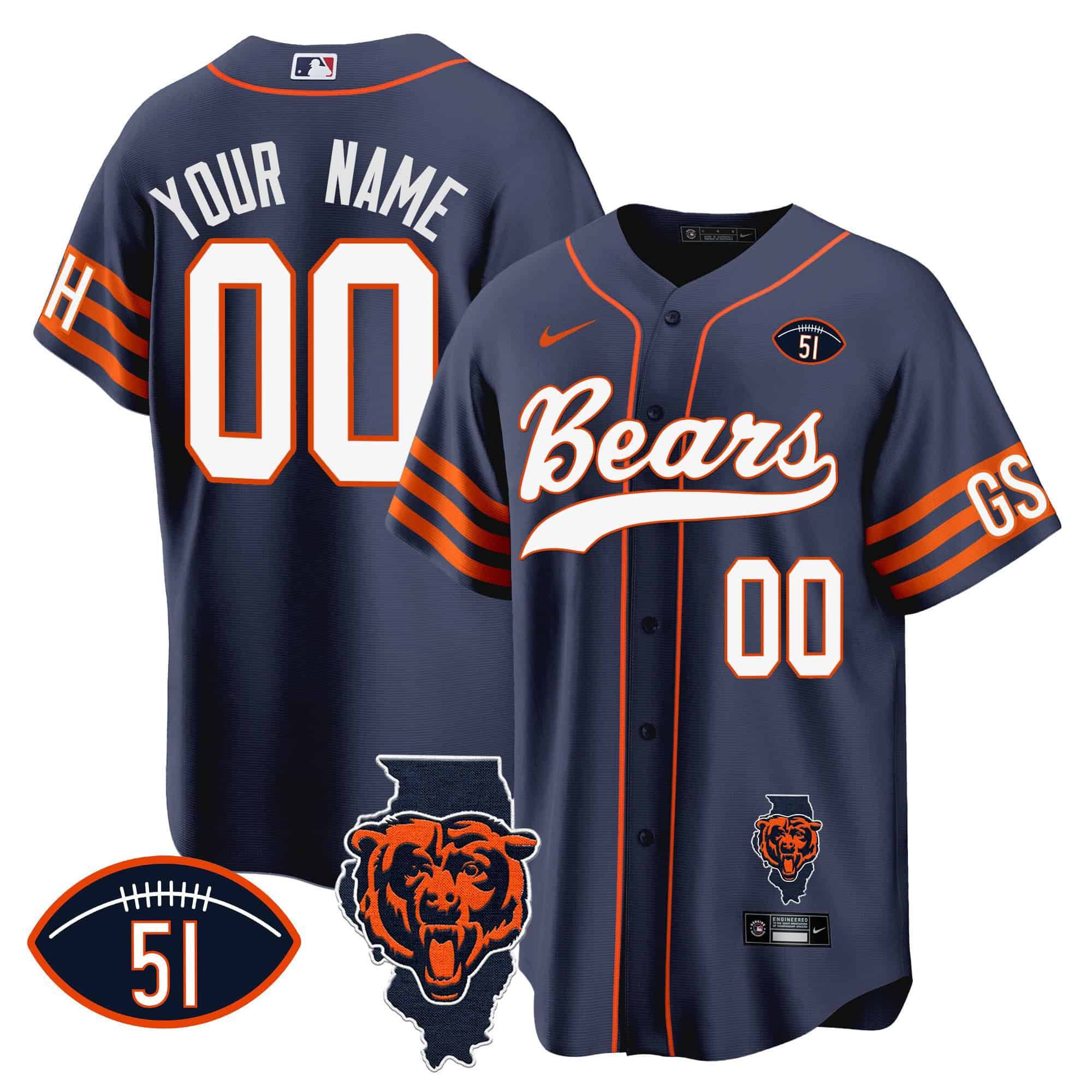 Men Chicago Bears Blue 2024 Nike Patch Baseball Custom NFL Jersey